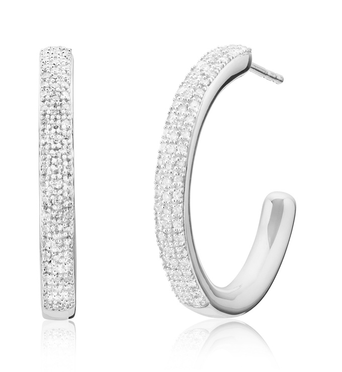 Sterling Silver Fiji Large Hoop Diamond Earrings - Diamond - Monica Vinader