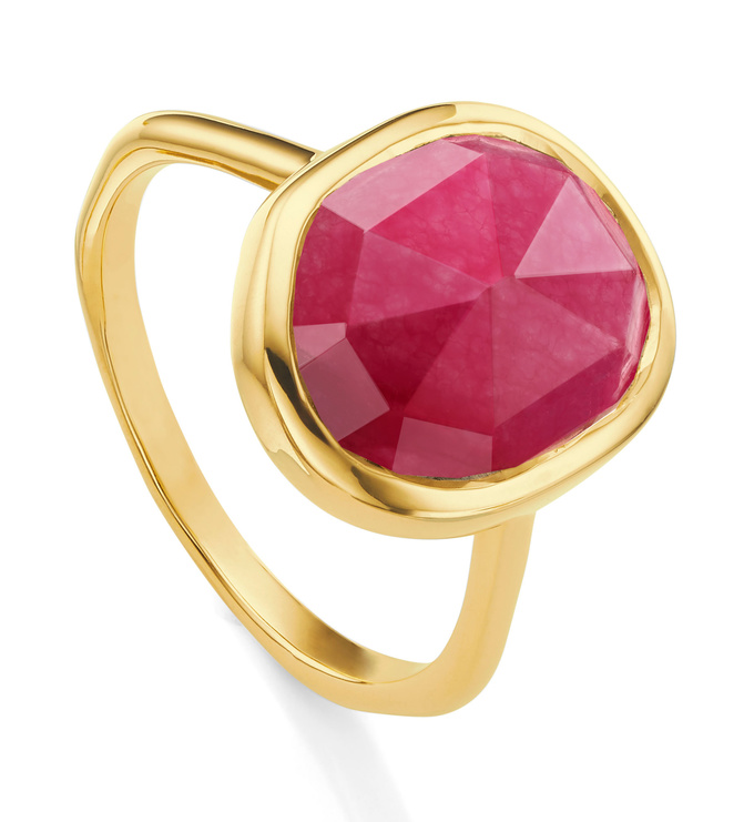 Gold Vermeil Siren Medium Stacking Ring - Pink Quartz - Monica Vinader