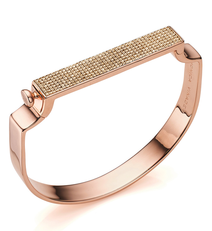 Rose Gold Vermeil Signature Diamond Bangle - Champagne Diamond - Monica Vinader