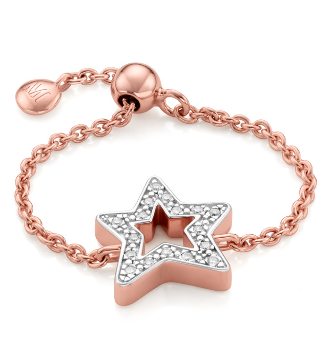 Rose Gold Vermeil Alphabet Star Adjustable Friendship Diamond Ring - LIMITED EDITION - Diamond - Monica Vinader