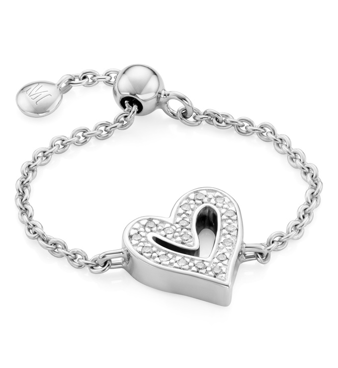 Sterling Silver Alphabet Heart Adjustable Friendship Diamond Ring - Diamond - Monica Vinader