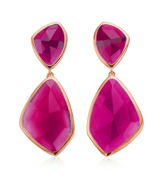 Rose Gold Vermeil Siren Cocktail Earrings - Pink Quartz - Monica Vinader