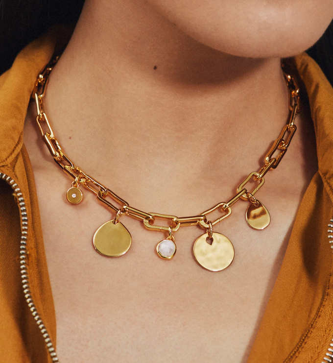 Ziggy Round Pendant Charm In 18ct Gold Vermeil On Sterling Silver Jewellery By Monica Vinader - Monica Vinader Pendant Gold Necklace