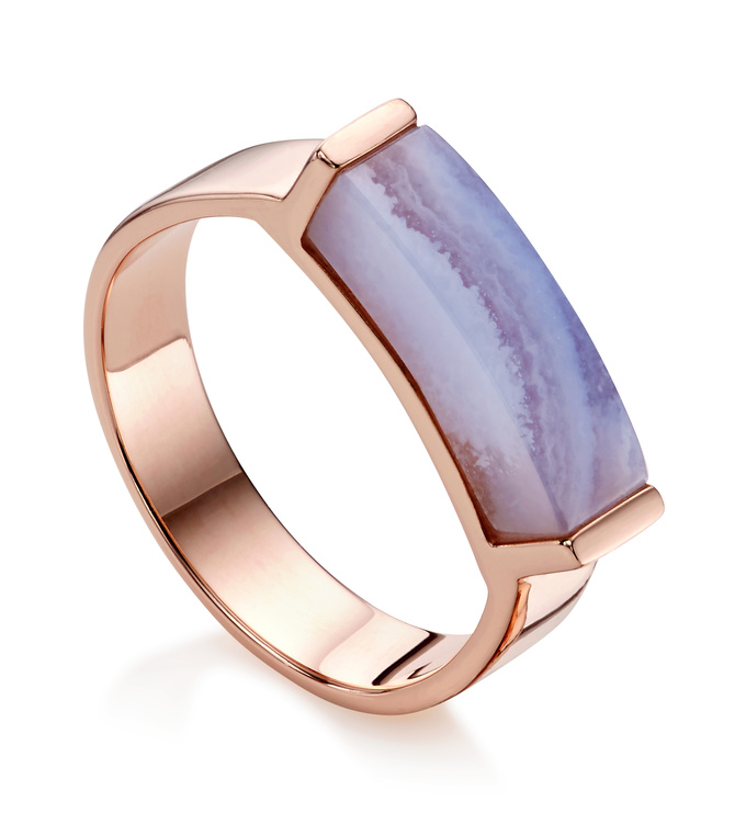 Rose Gold Vermeil Linear Stone Ring - Blue Lace Agate - Monica Vinader