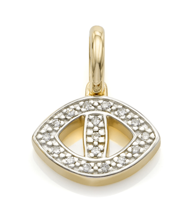 Gold Vermeil Alphabet Evil Eye Diamond Pendant Charm - Diamond - Monica Vinader