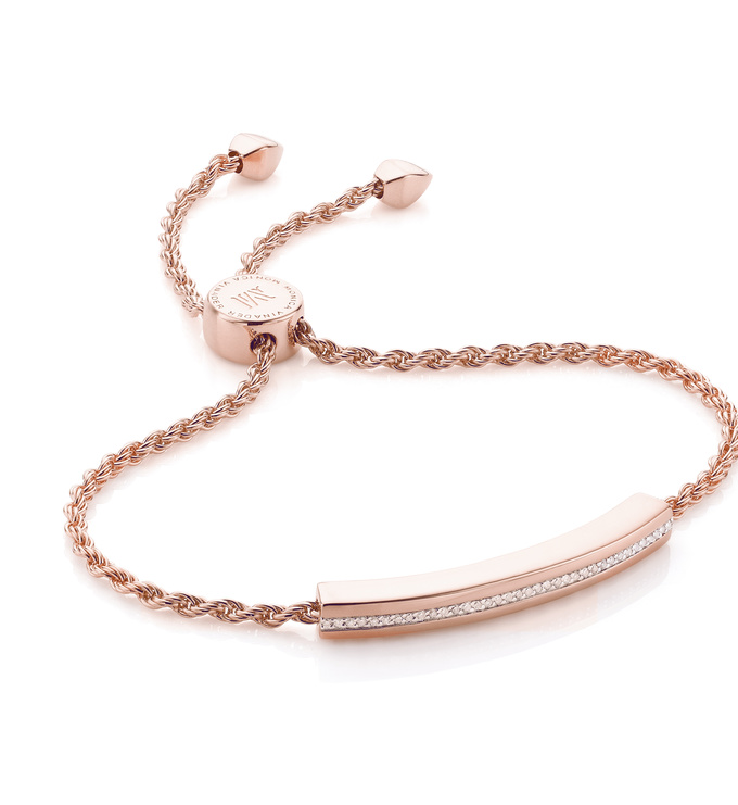 Linear Diamond Chain Bracelet In 18ct Rose Gold Vermeil On Sterling Silver With Jewellery By Monica Vinader - Monica Vinader Linear Solo Diamond Pendant Necklace Silver