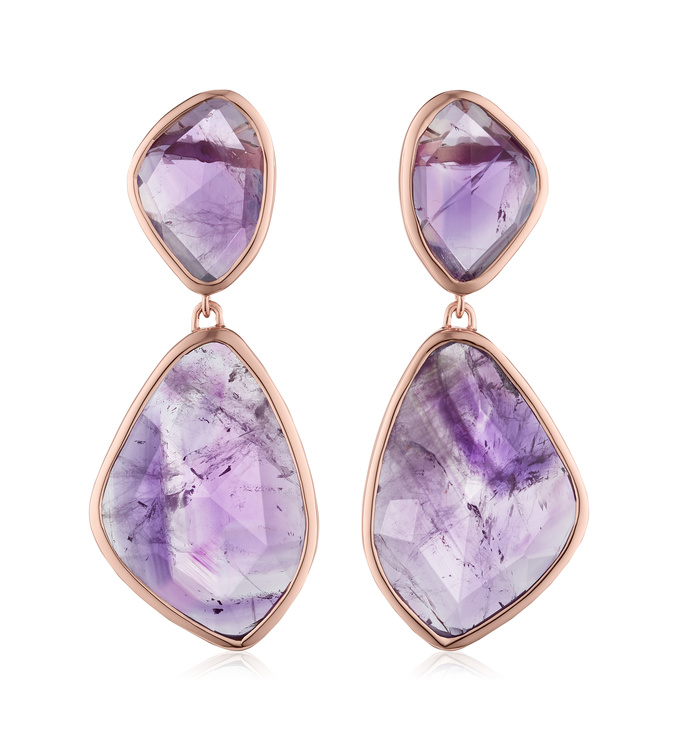 Rose Gold Vermeil Siren Cocktail Earrings - Amethyst - Monica Vinader