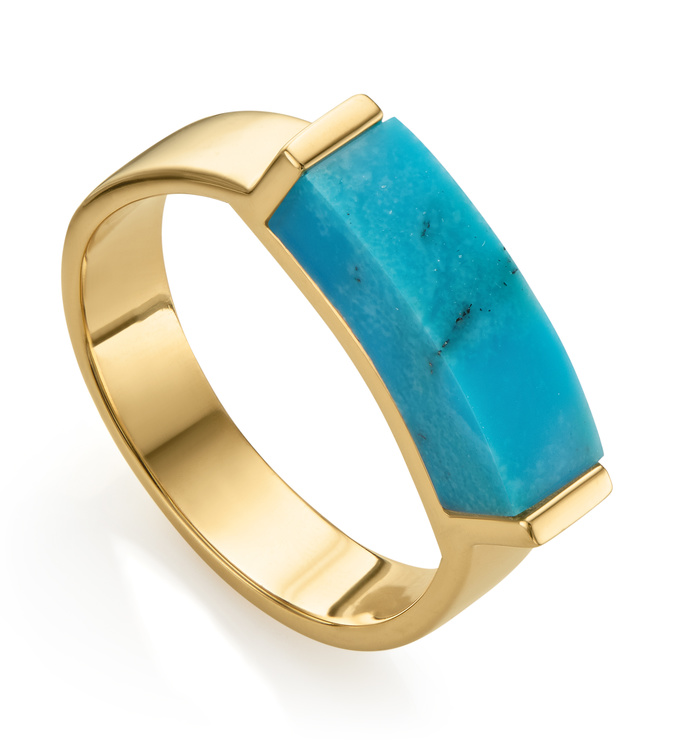 Gold Vermeil Linear Stone Ring - Turquoise - Monica Vinader