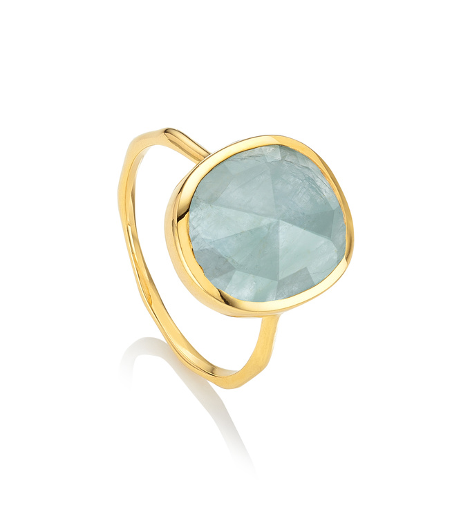 Gold Vermeil Siren Medium Stacking Ring - Aquamarine - Monica Vinader