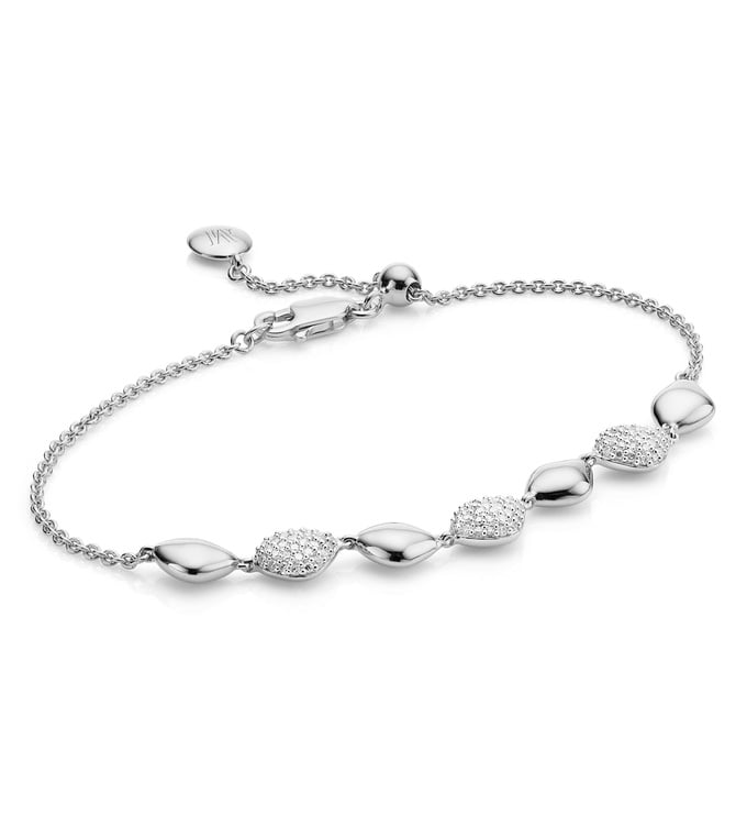 Nura Teardrop Mix Link Bracelet in Sterling Silver and Diamond