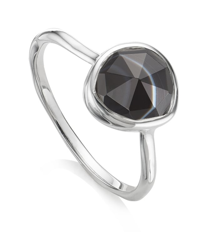 Sterling Silver Siren Stacking Ring - Black Line Onyx - Monica Vinader