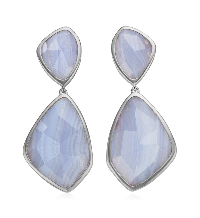 Sterling Silver Siren Cocktail Earrings - Blue Lace Agate - Monica Vinader