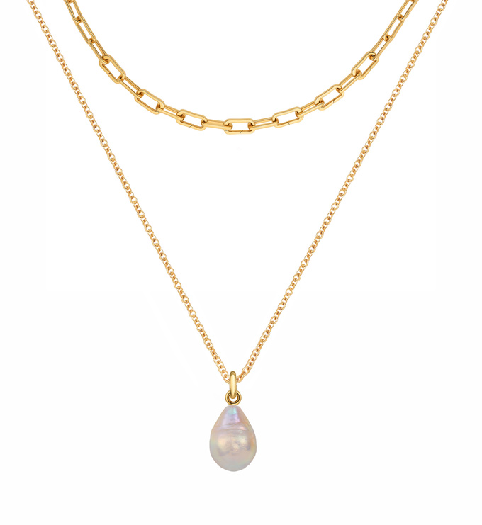 Gold Vermeil Alta Capture and Nura Baroque Pearl Necklace Set - Monica Vinader
