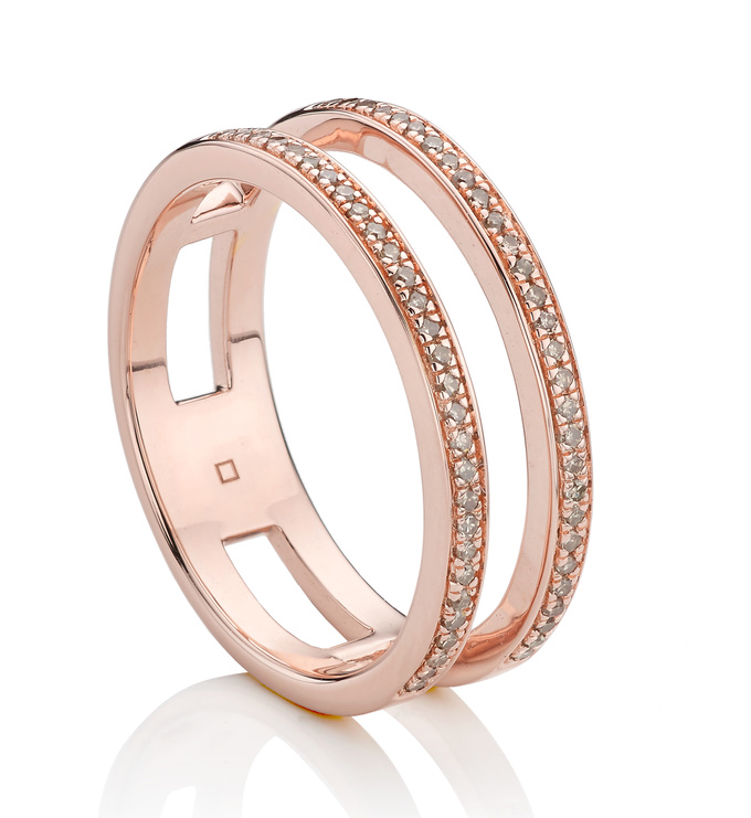 Rose Gold Vermeil Skinny Double Band Ring - Champagne Diamond - Monica Vinader