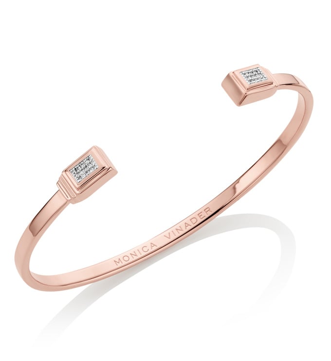 Rose Gold Vermeil Baja Deco Thin Diamond Cuff - Small - Diamond - Monica Vinader