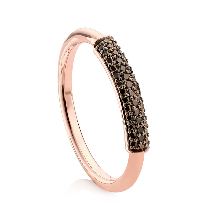Rose Gold Vermeil Fiji Bar Stacking Ring - Black Diamond - Monica Vinader