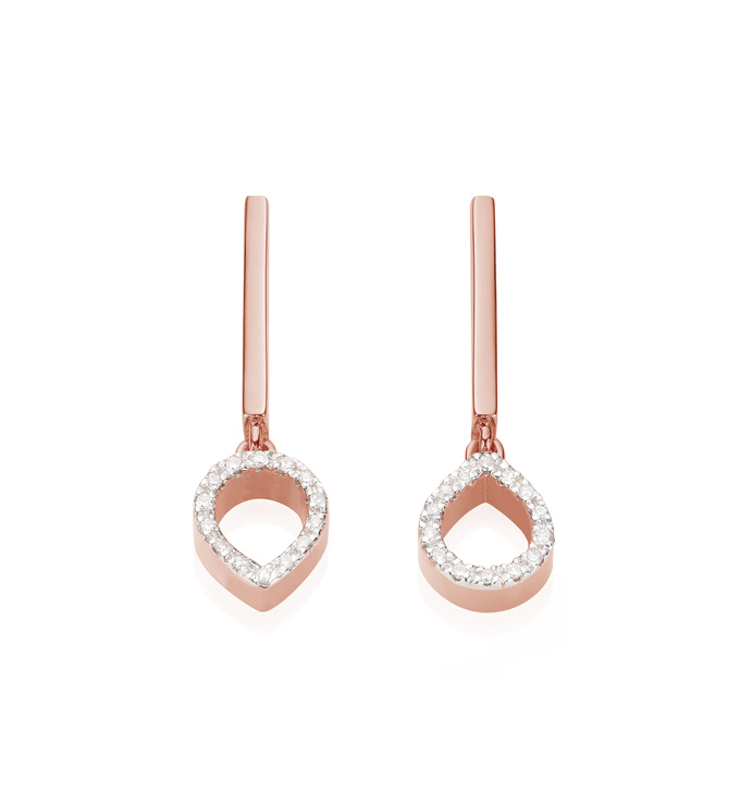 Rose Gold Vermeil Naida Mini Lotus Open Drop Earrings - Diamond Front