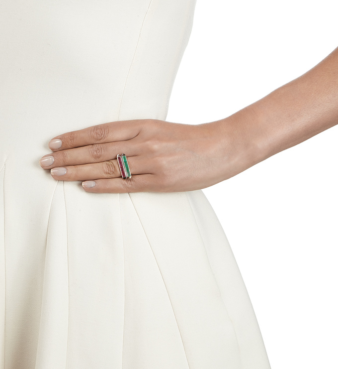 Rose Gold Vermeil Baja Precious Skinny Ring - Ruby Stack