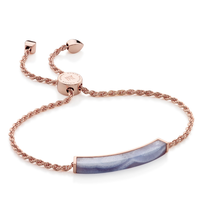 Rose Gold Vermeil Linear Stone Bracelet - Blue Lace Agate - Monica Vinader