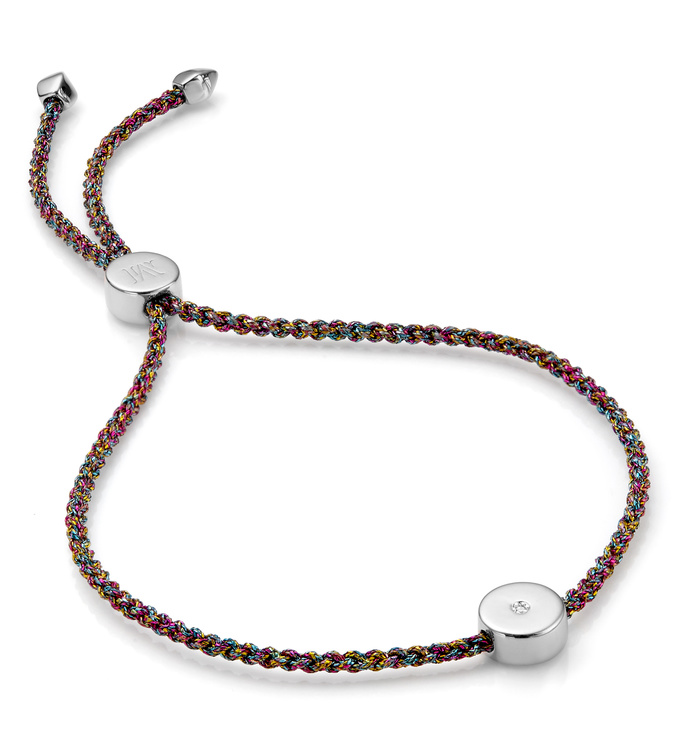 Sterling Silver Linear Solo Friendship Diamond Bracelet - Rainbow Cord - Diamond - Monica Vinader