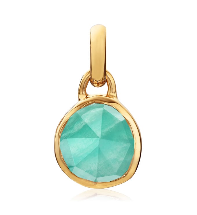 Gold Vermeil Siren Mini Bezel Pendant Charm - Amazonite - Monica Vinader