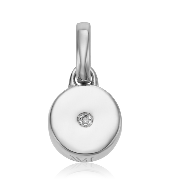 Sterling Silver Linear Solo Diamond Pendant Charm - Diamond - Monica Vinader
