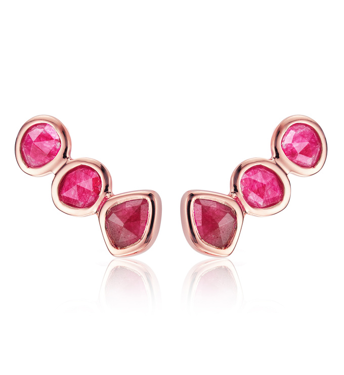 Rose Gold Vermeil Siren Climber Earrings - Pink Quartz - Monica Vinader