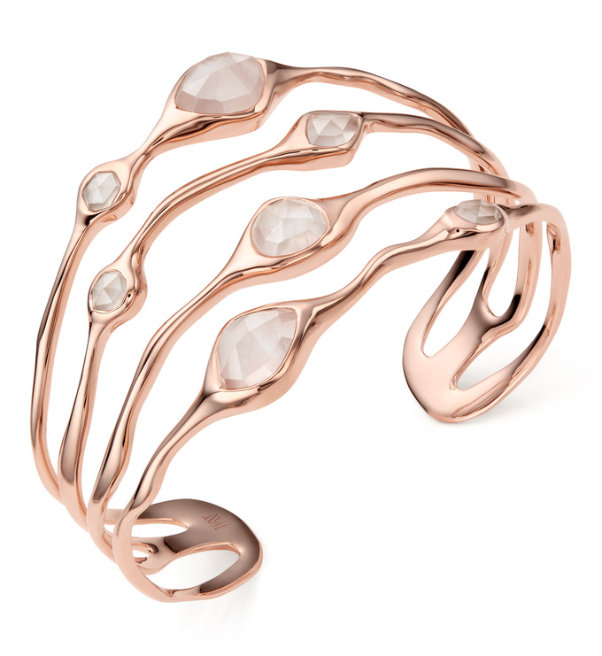 Rose Gold Vermeil Siren Cluster Cocktail Cuff - Rose Quartz - Monica Vinader