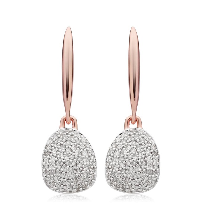 Rose Gold Vermeil Nura Small Pebble Drop Earrings - Diamond - Monica Vinader