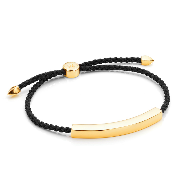 Gold Vermeil Linear Large Men's Friendship Bracelet - Black - Monica Vinader