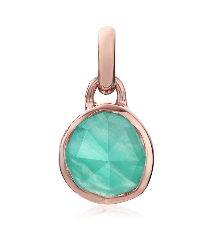 Rose Gold Vermeil Siren Mini Bezel Pendant Charm - Amazonite - Monica Vinader