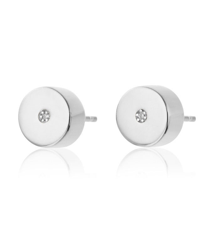 Sterling Silver Linear Solo Stud Diamond Earrings - Diamond - Monica Vinader