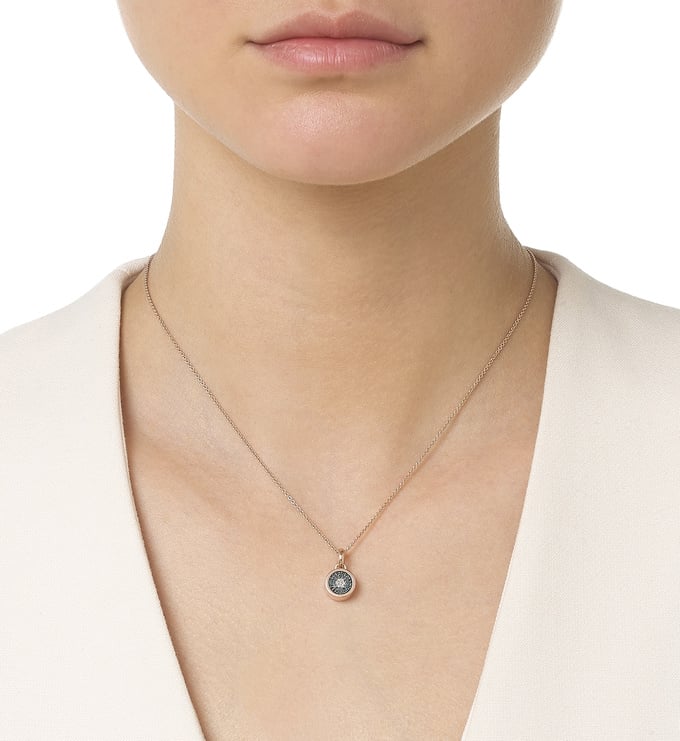 Rose Gold Vermeil Evil Eye Pendant - Blue & White Diamonds Still Life