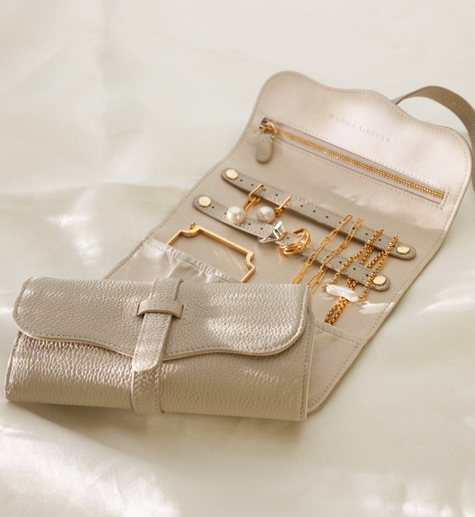 Leather Leather Jewellery Roll - Pebble Grey - Monica Vinader