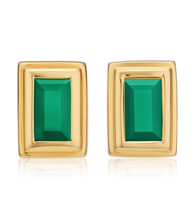 Gold Vermeil Baja Deco Stud Earrings - Green Onyx - Monica Vinader