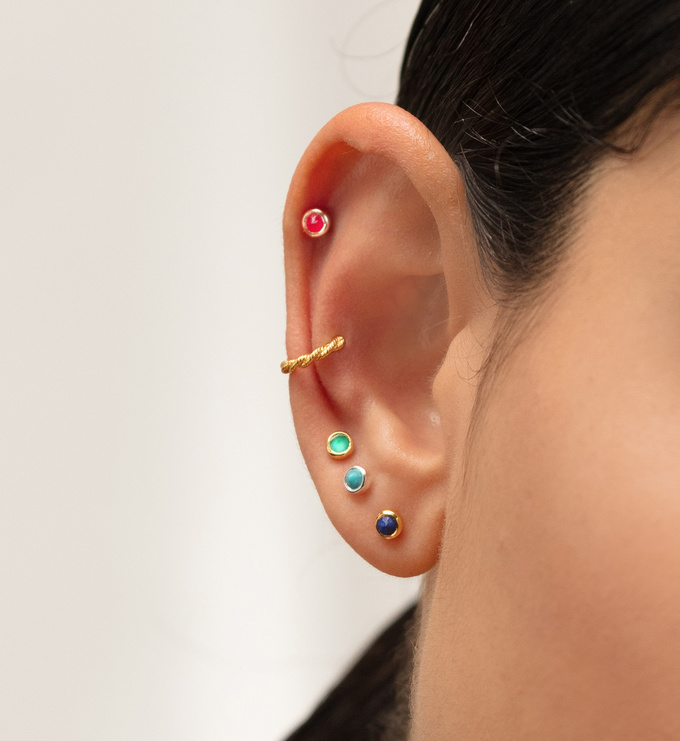 Gold Vermeil Mini Gem Stud Earrings - Lapis - Monica Vinader