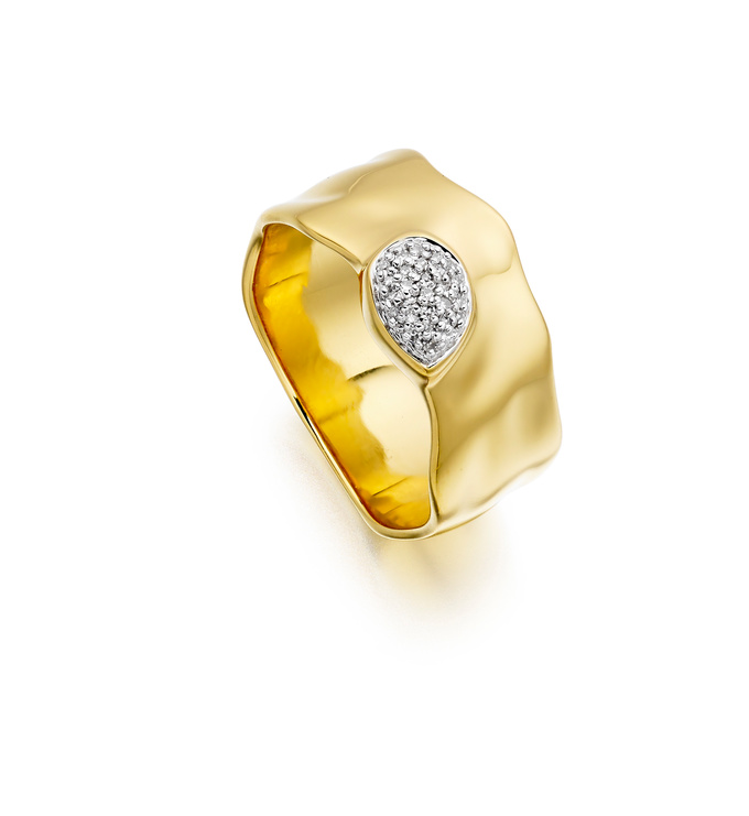 Gold Vermeil Siren Diamond Wide Band Ring - Diamond - Monica Vinader