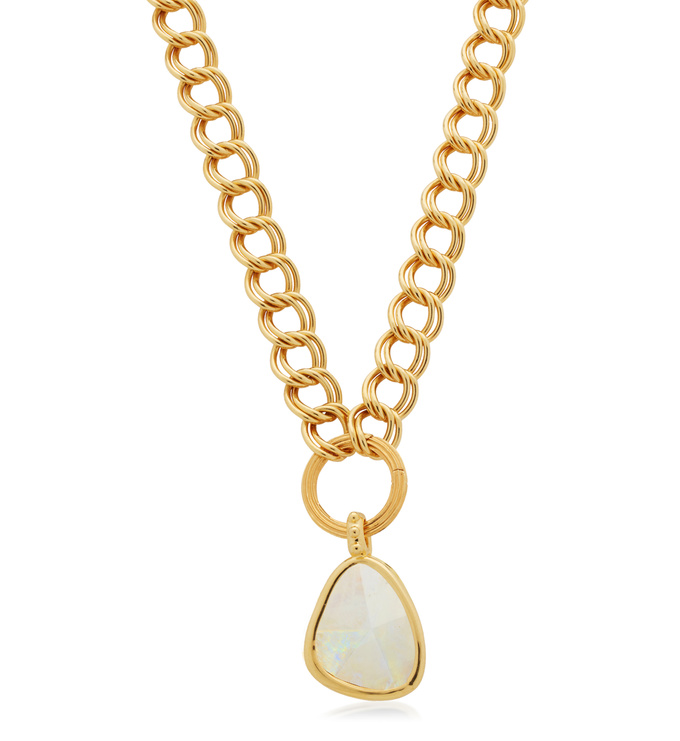 Deia Moonstone Pendant and Groove Curb Chain Set - Monica Vinader