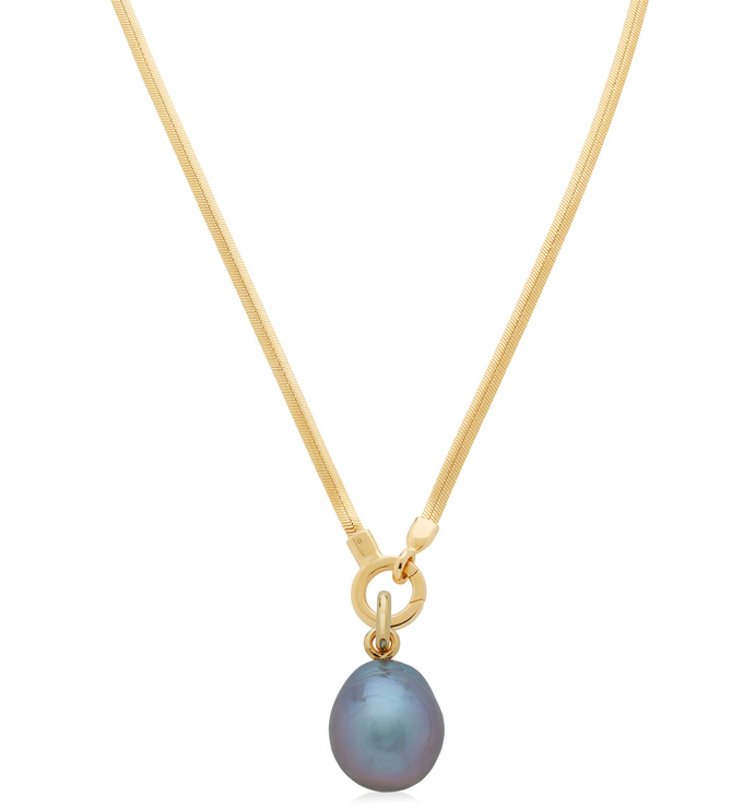 Nura Grey Baroque Pearl and Snake Chain Necklace Set - Monica Vinader