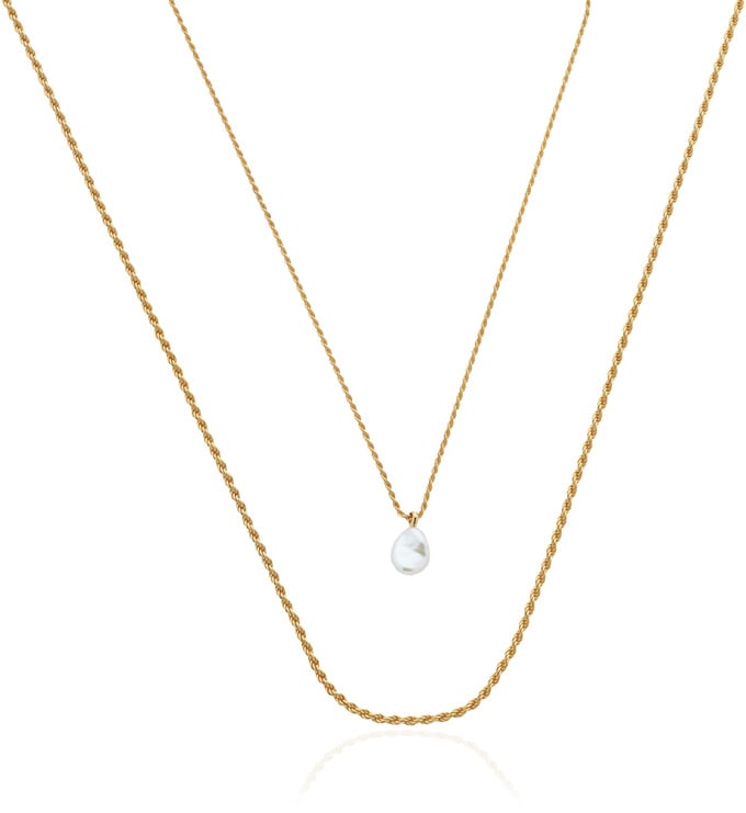 Tiny Keshi Pearl and Rope Chain Necklace Set - Monica Vinader