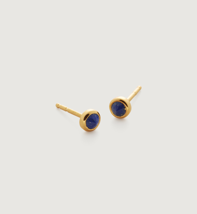 Gold Vermeil Mini Gem Stud Earrings - Lapis - Monica Vinader