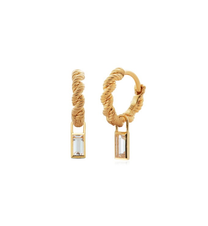 Corda White Topaz Baguette Charm Huggie Earrings | Jewellery