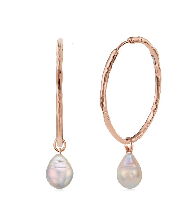 Rose Gold Vermeil Siren Muse Large Hoop and Pearl Earring Set - Monica Vinader