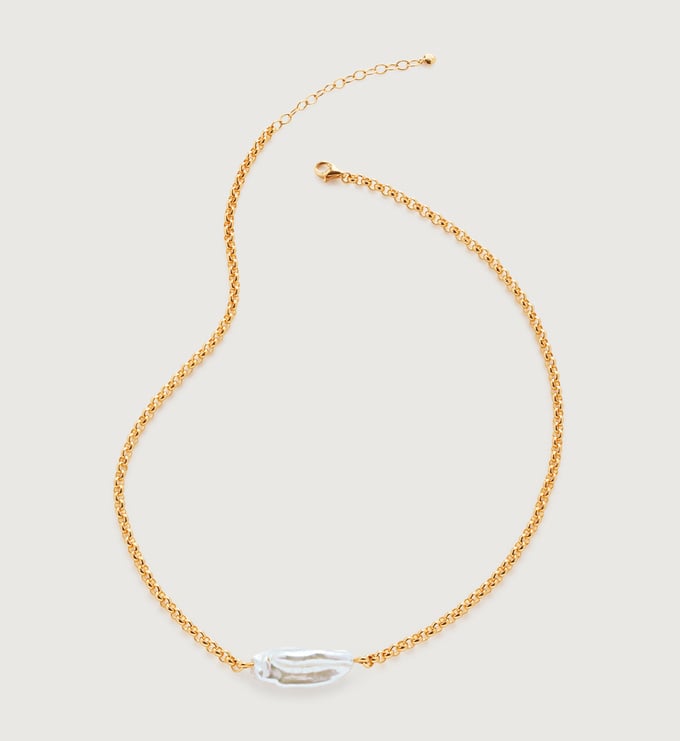 Gold Vermeil Nura Biwa Pearl Necklace - Pearl - Monica Vinader