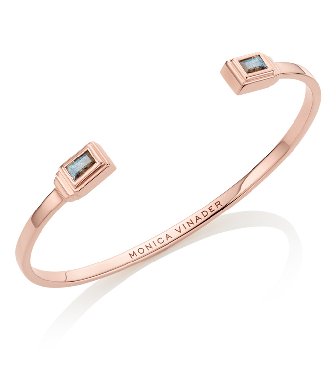 Rose Gold Vermeil Baja Deco Thin Cuff - Large - Labradorite - Monica Vinader
