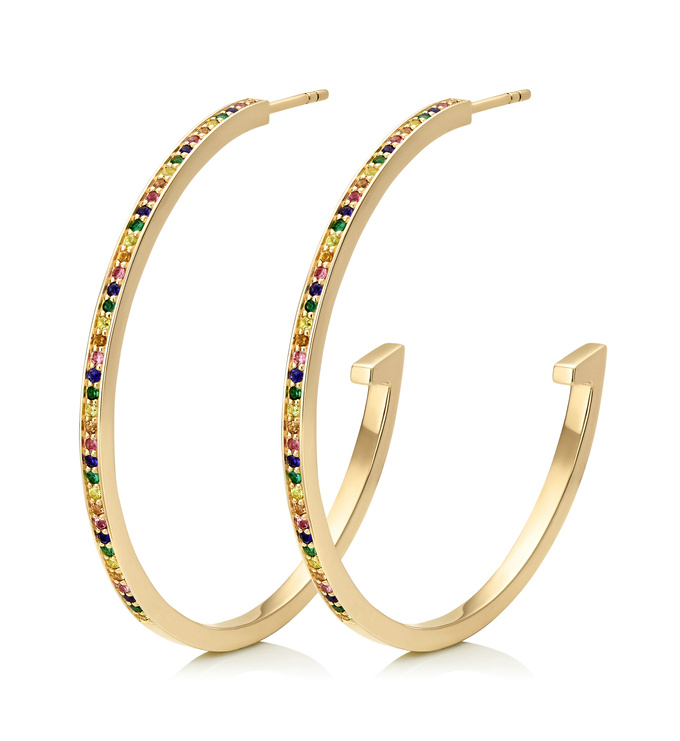 Gold Vermeil Skinny Sapphire Large Hoop Earrings - Mix - Monica Vinader