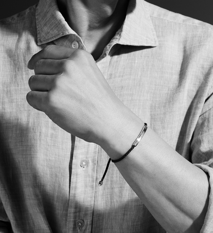 Linear Large Mens Friendship Bracelet - Denim Blue Cord Model