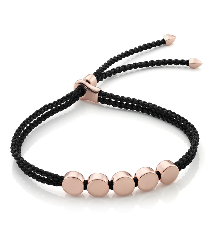 Rose Gold Vermeil Linear Bead Friendship Bracelet - Black - Monica Vinader