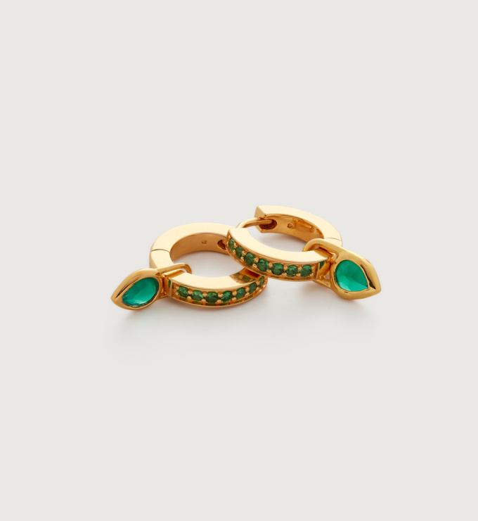 Skinny Sapphire Green Onyx Teardrop Gemstone Mini Huggie Earrings - Tsavorite - Monica Vinader