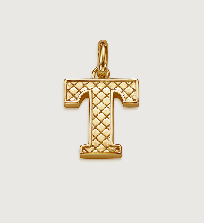 Alphabet T Pendant Charm in 18ct Gold 